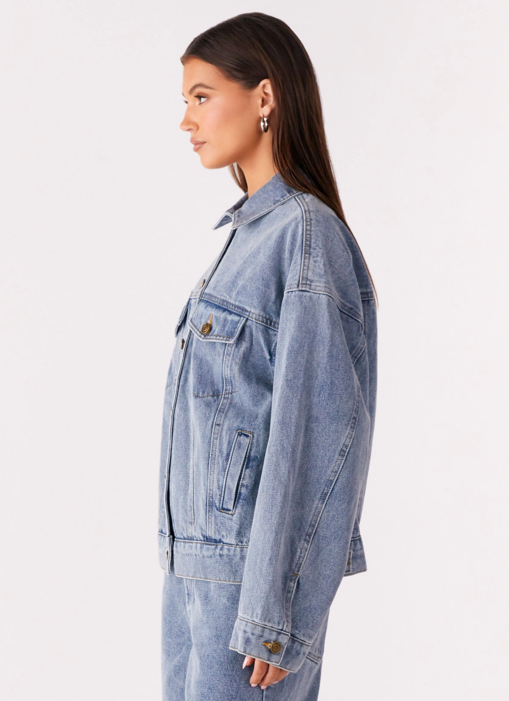 Orleans Oversized Denim Jacket - Blue Kangaroo Pocket