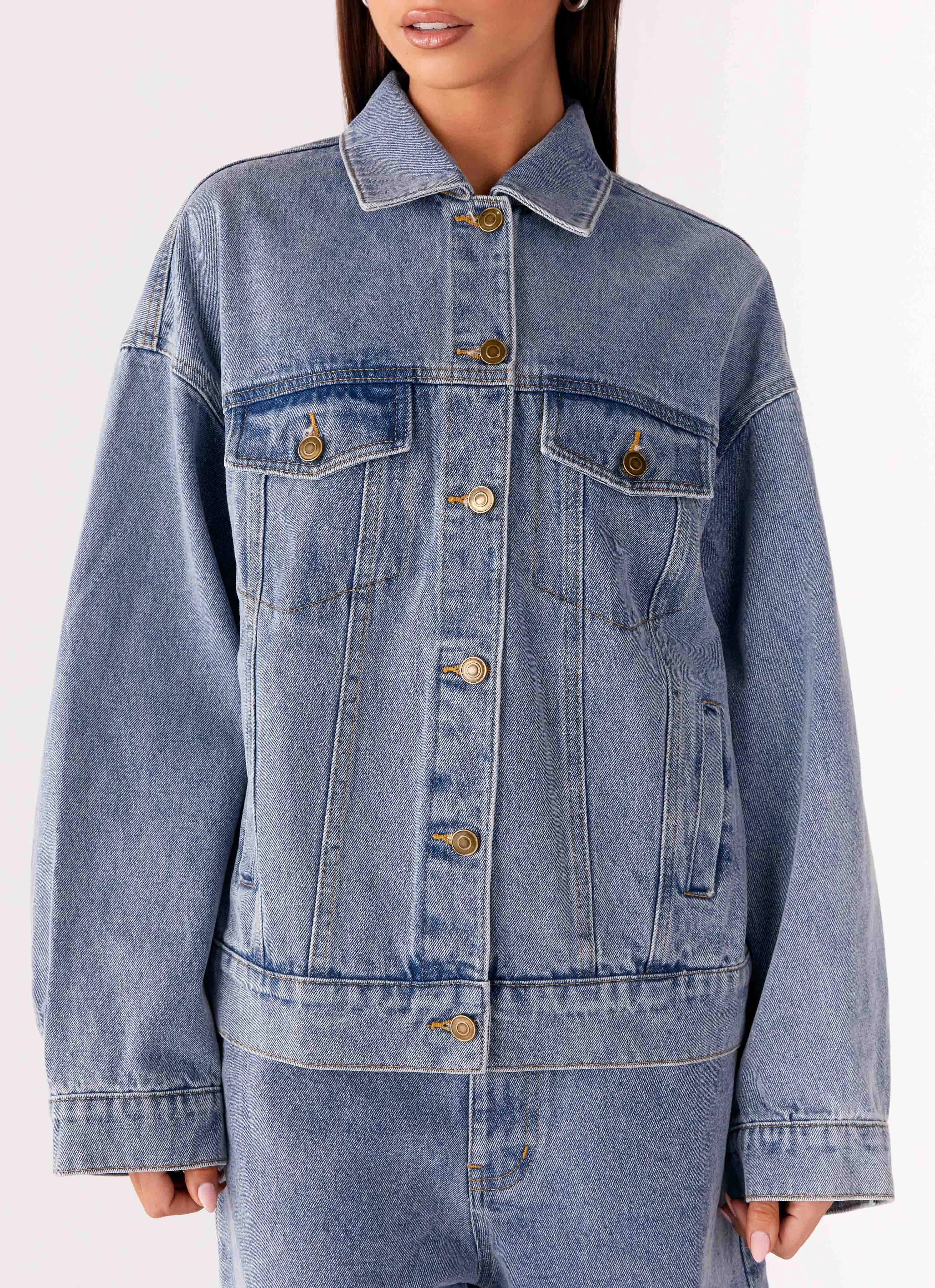 Orleans Oversized Denim Jacket - Blue Roll Up Hood windproof