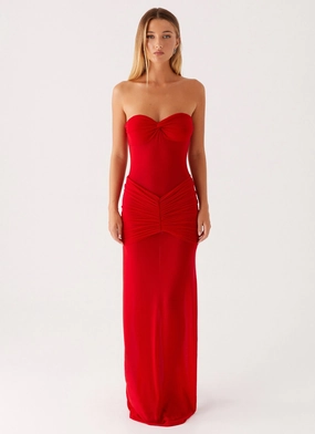 Ottilie Mesh Maxi Dress - Red Breathable-Lining Smart Fabric