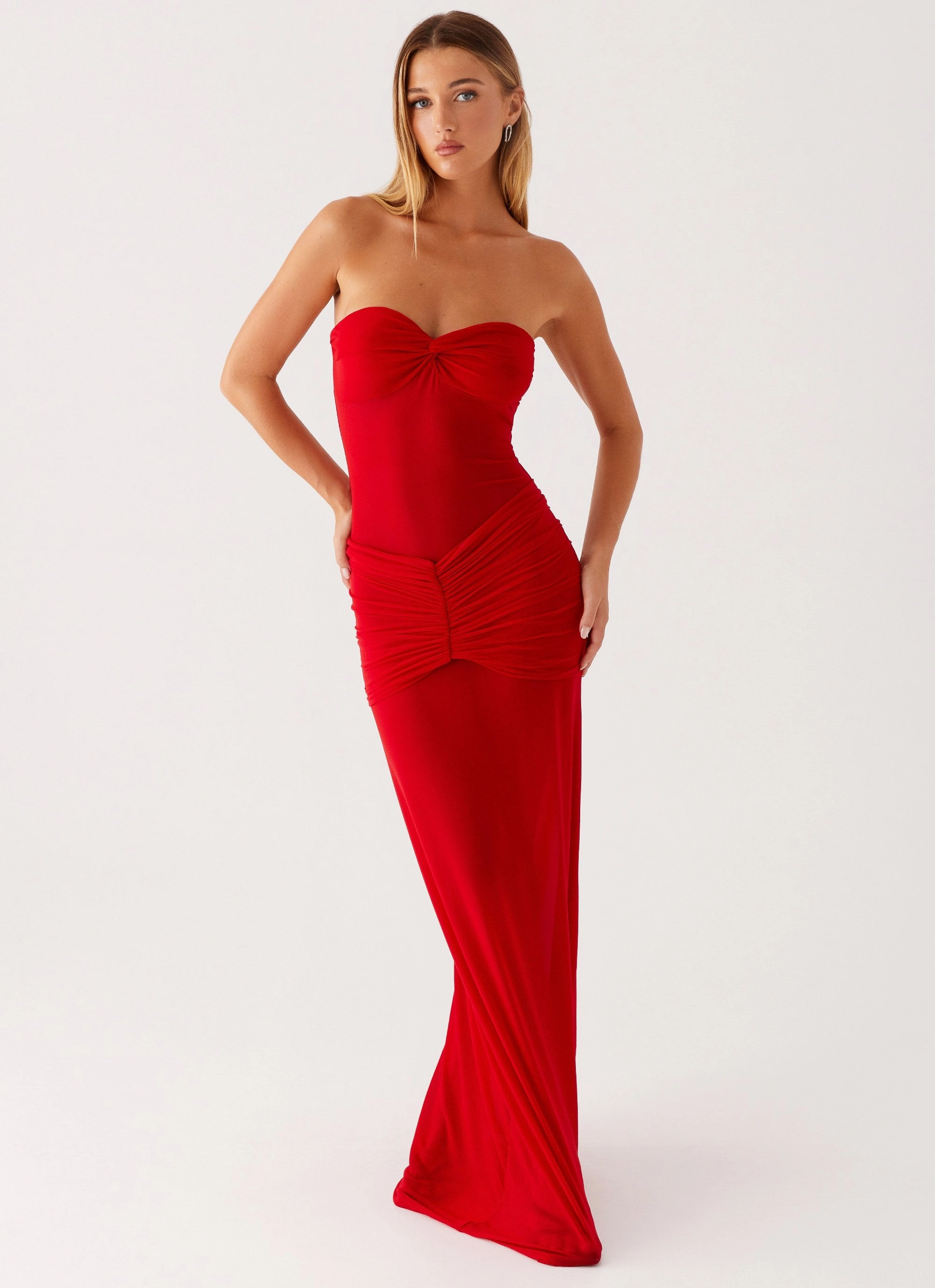 Ottilie Mesh Maxi Dress - Red Textured Layers