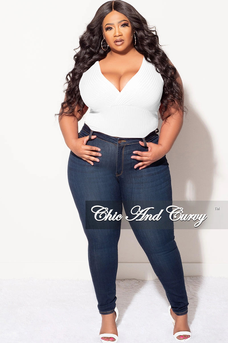 Thermal Regulating Fabric Ripstop Reinforcement Final Sale Plus Size Ribbed Faux Wrap Sleeveless Bodysuit in Ivory