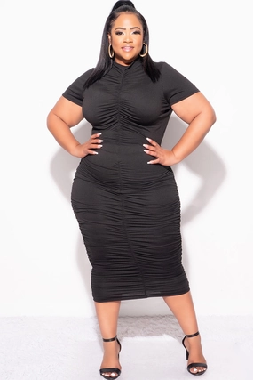 Final Sale Plus Size 2pc Set Ruched Crop Top & Skirt in Black SmoothZipper