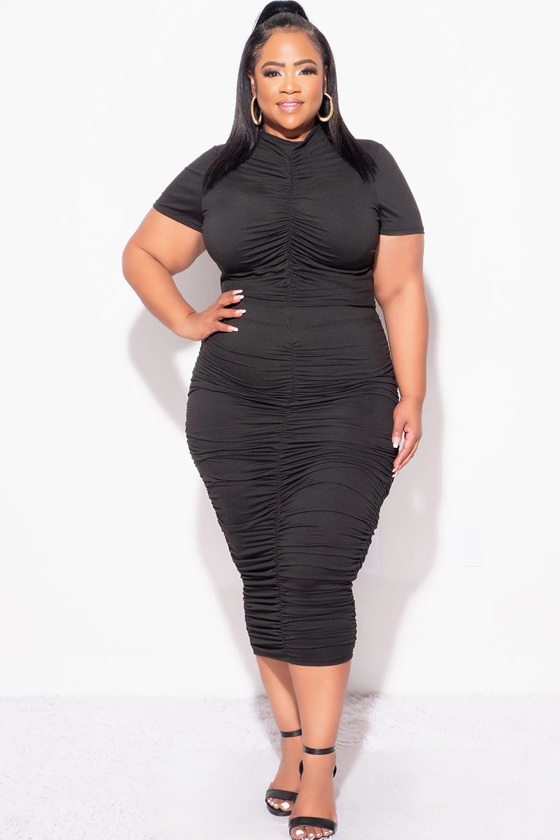 Smart Look Comfy Essentials Wear Final Sale Plus Size 2pc Set Ruched Crop Top & Skirt in Black
