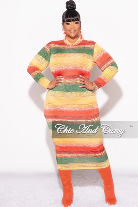 Adaptable Fit Stay Comfortable Final Sale Plus Size Reversible Long Sleeve BodyCon Dress in Green & Yellow Print
