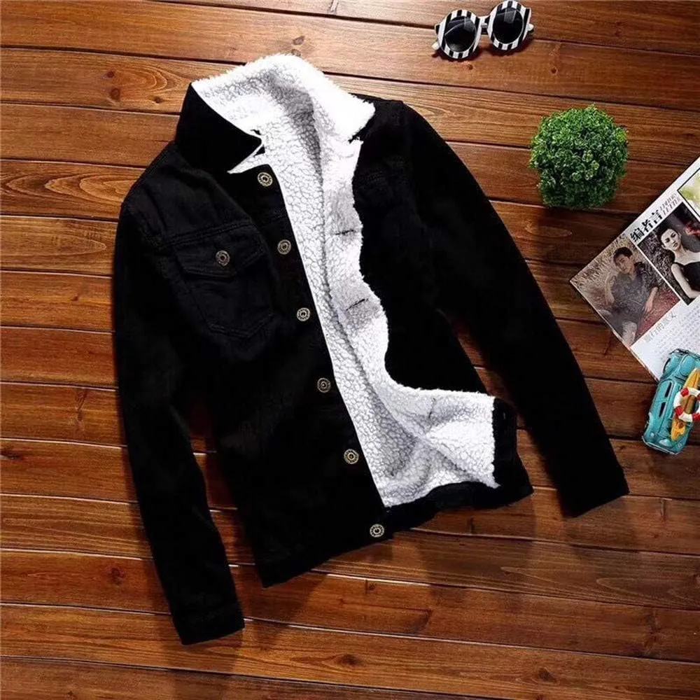 Oversized Denim Coat Jean Jacket Winter Thick Warm Sherpa Fur Lined Denim Trucker Jacket