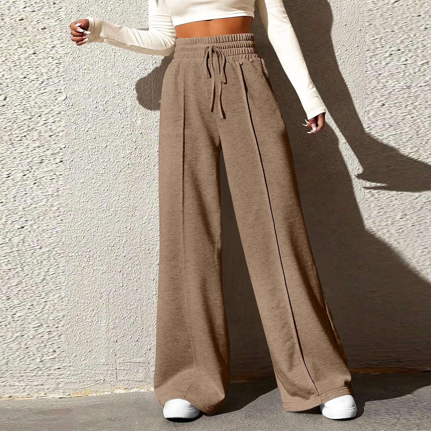 Oversized Sweatpants Women Baggy High Waisted Wide Leg Pants with Pockets Lightweight Drawstring Flare Sweatpants