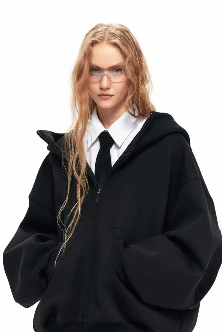 Oversized Zip Up Hoodie with Baggy Sleeve