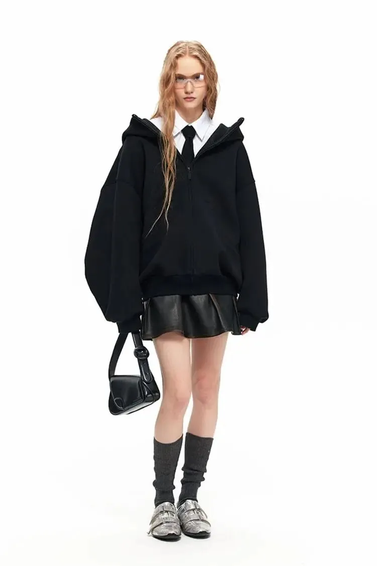 Oversized Zip Up Hoodie with Baggy Sleeve