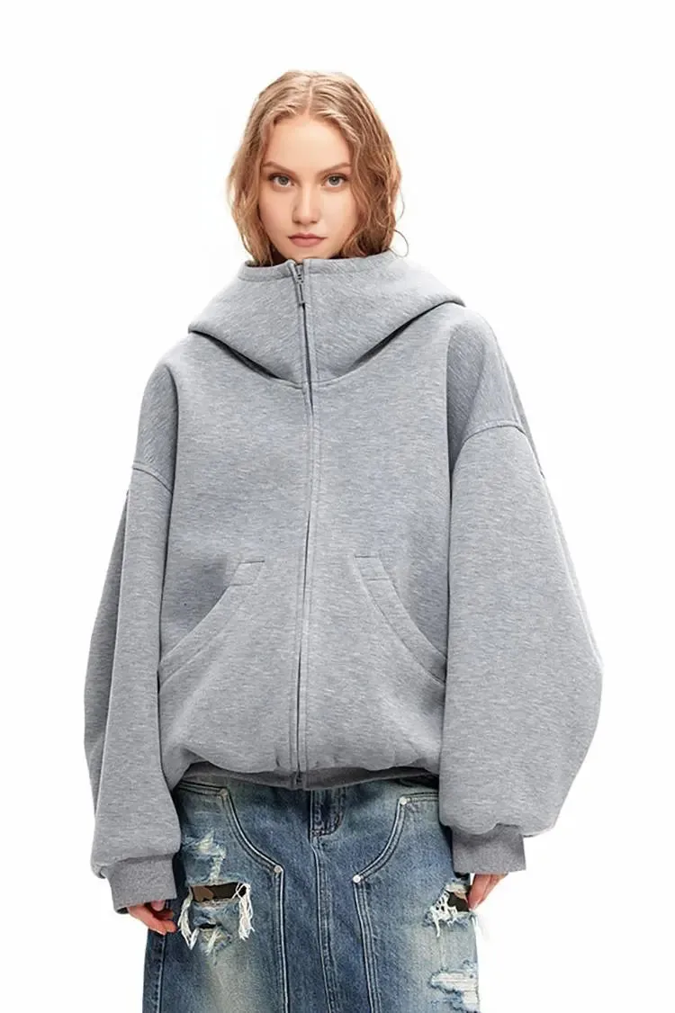 Oversized Zip Up Hoodie with Baggy Sleeve