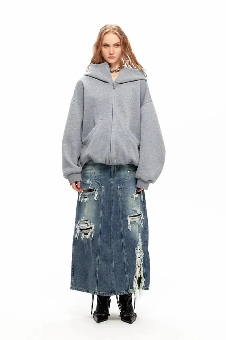 Oversized Zip Up Hoodie with Baggy Sleeve