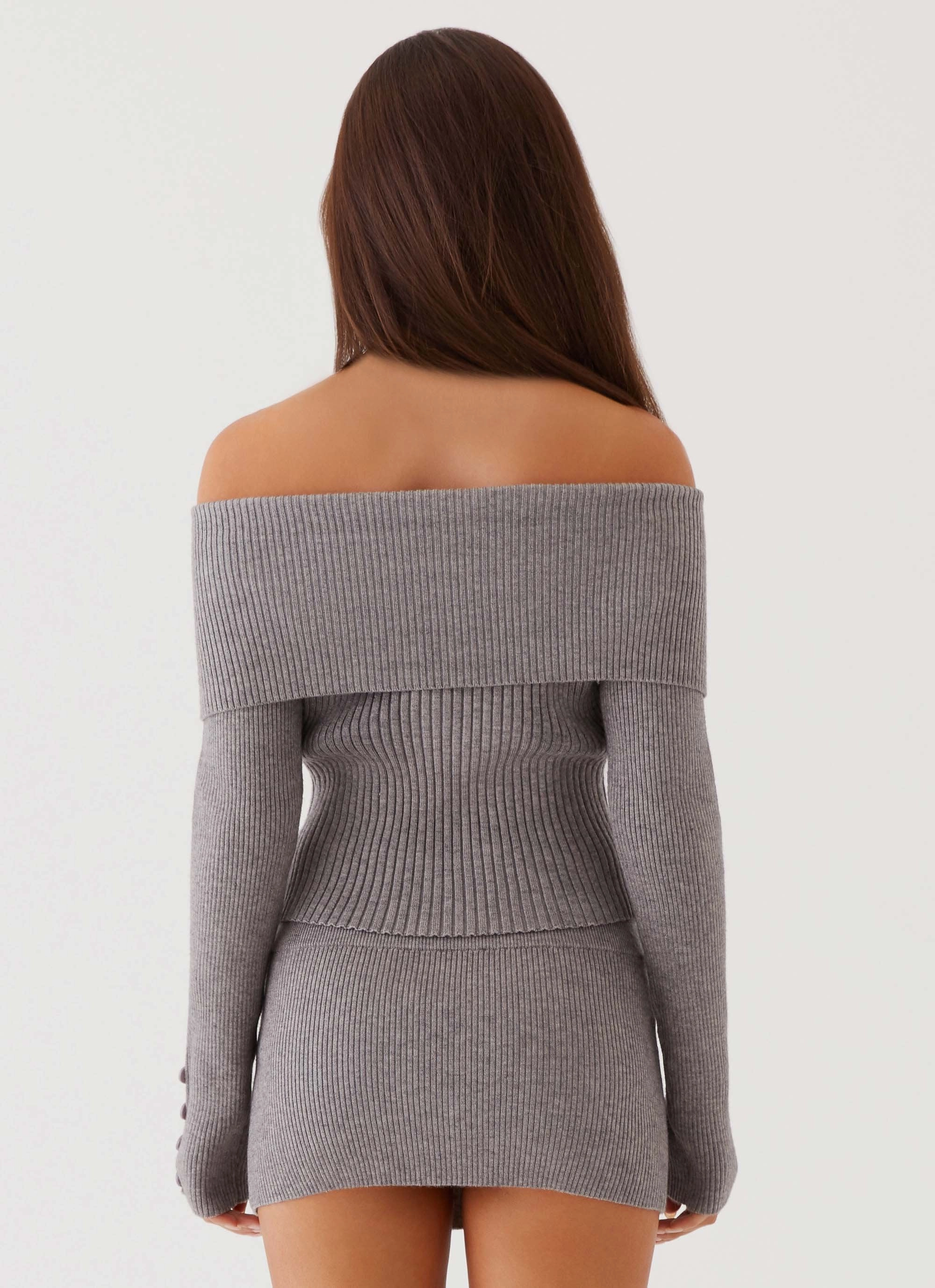 Flexible Knit Fabric Frankie Arrow Knit Long Sleeve Top - Charcoal