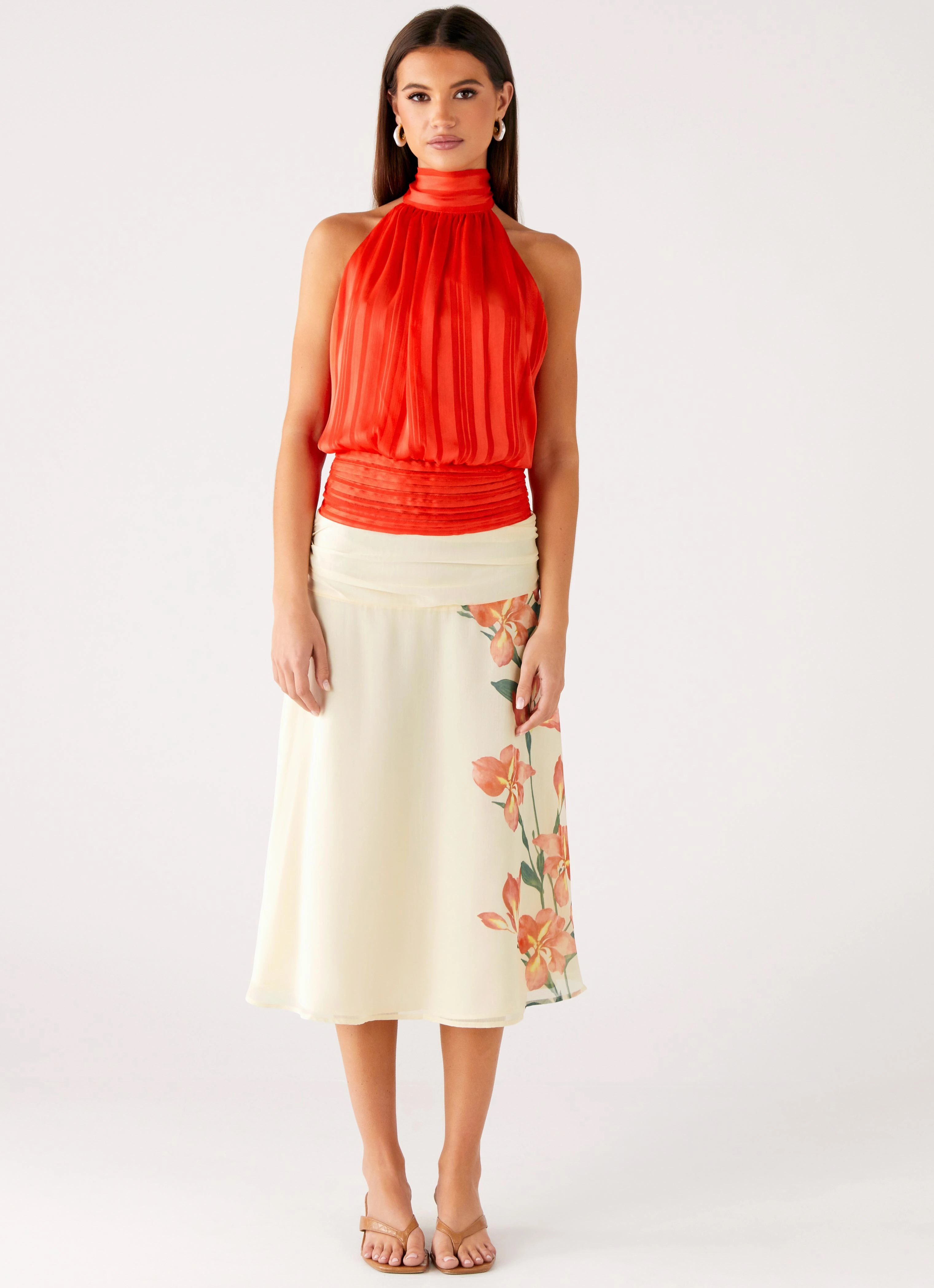 Willow Chiffon Top - Coral SubtleTexture Antimicrobial Treatment