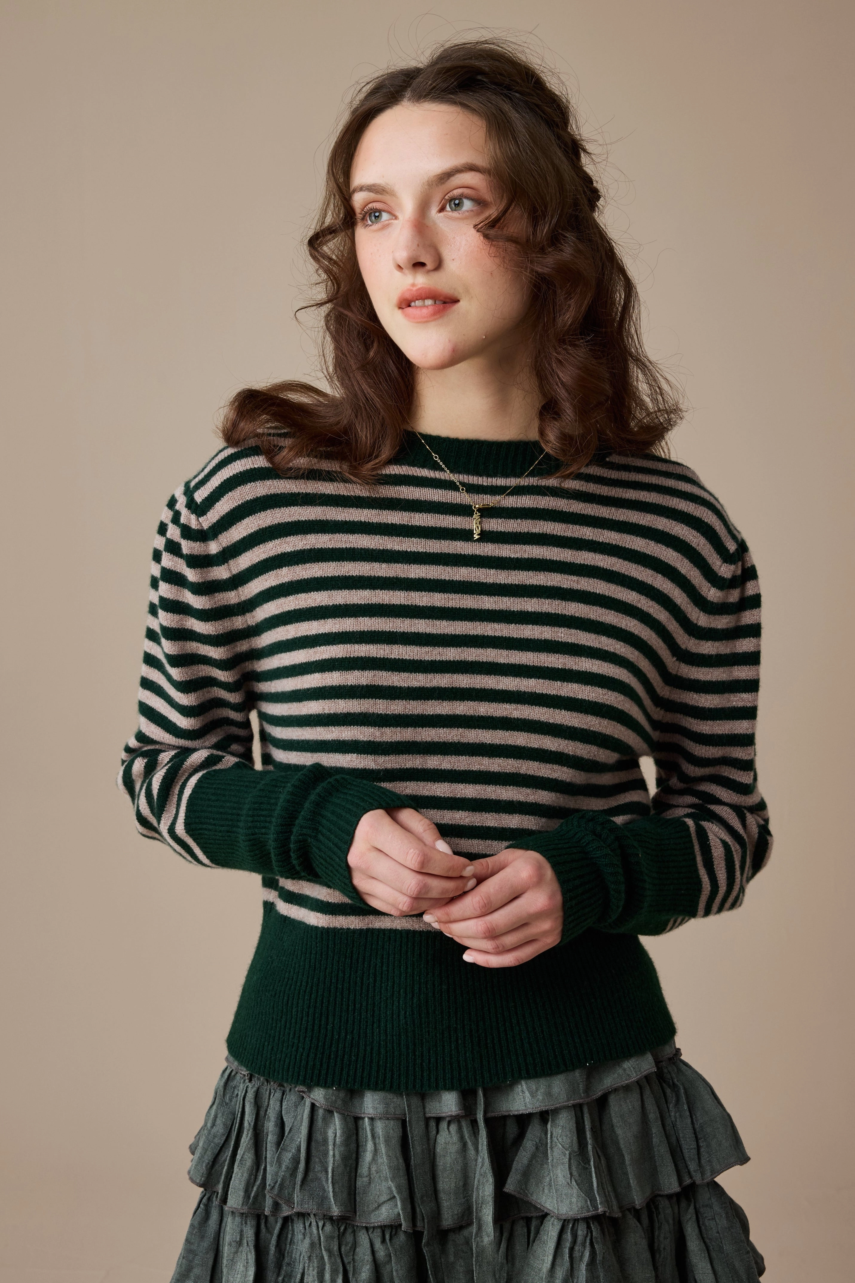 Oxford 13|100% wool classic striped pullover jumper Weighted Hem Design TonalStitching