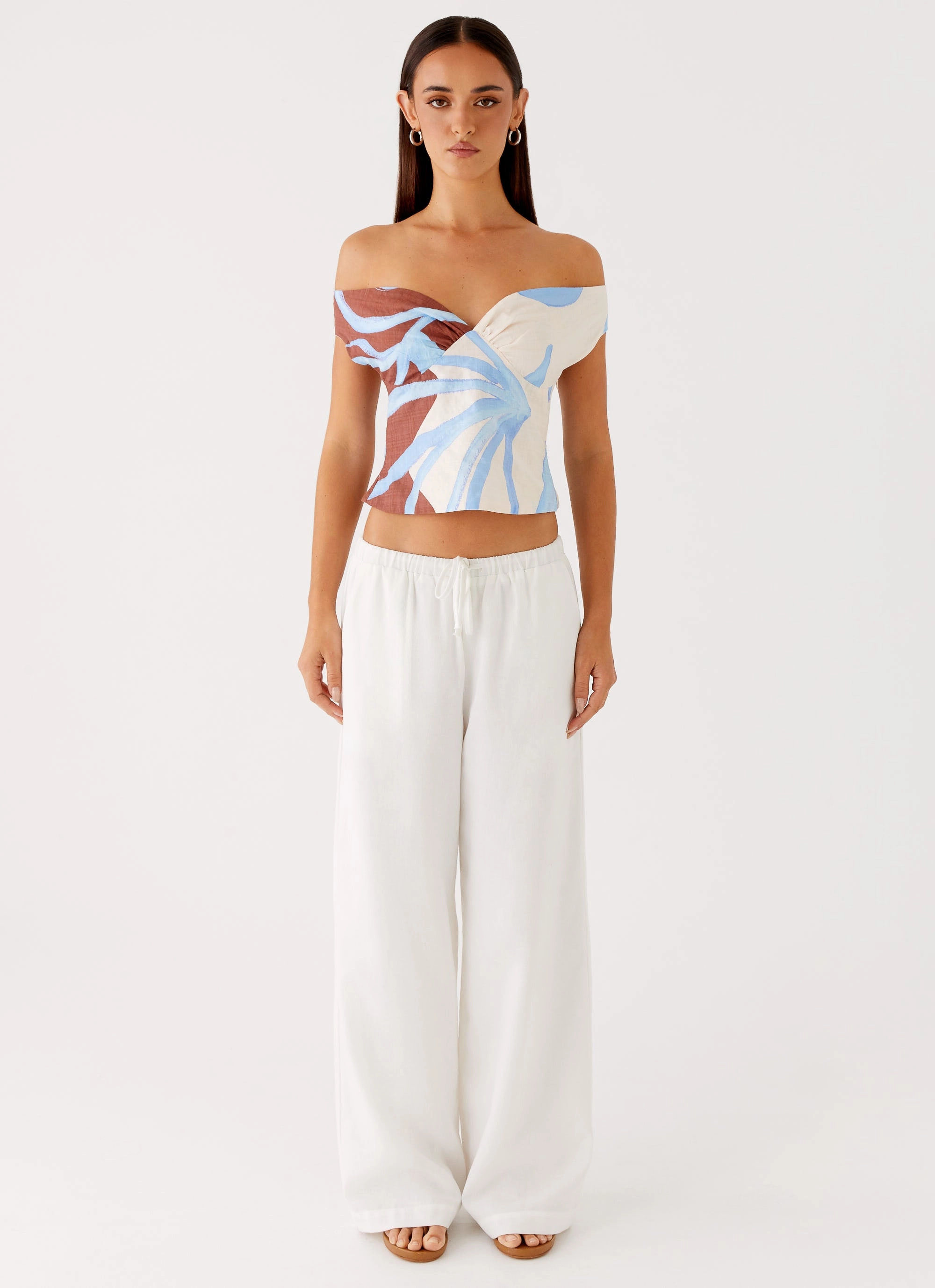 AbrasionResistantEdging Bamboo Derived Material Ozella Off Shoulder Top - Bloom Wave Print