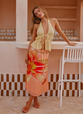 Summertime Midi Skirt - Orange Floral Flared bottom