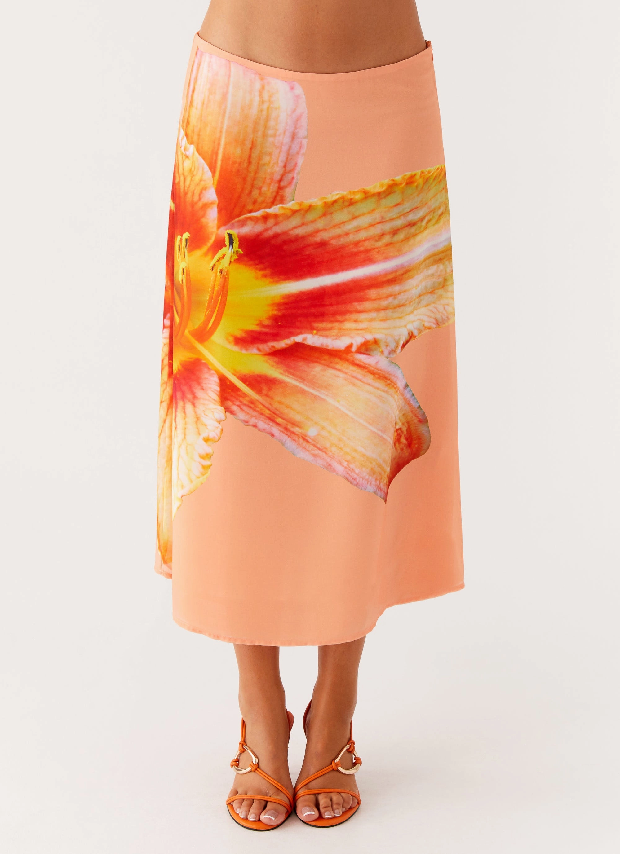 Summertime Midi Skirt - Orange Floral Low Maintenance Sport Ready