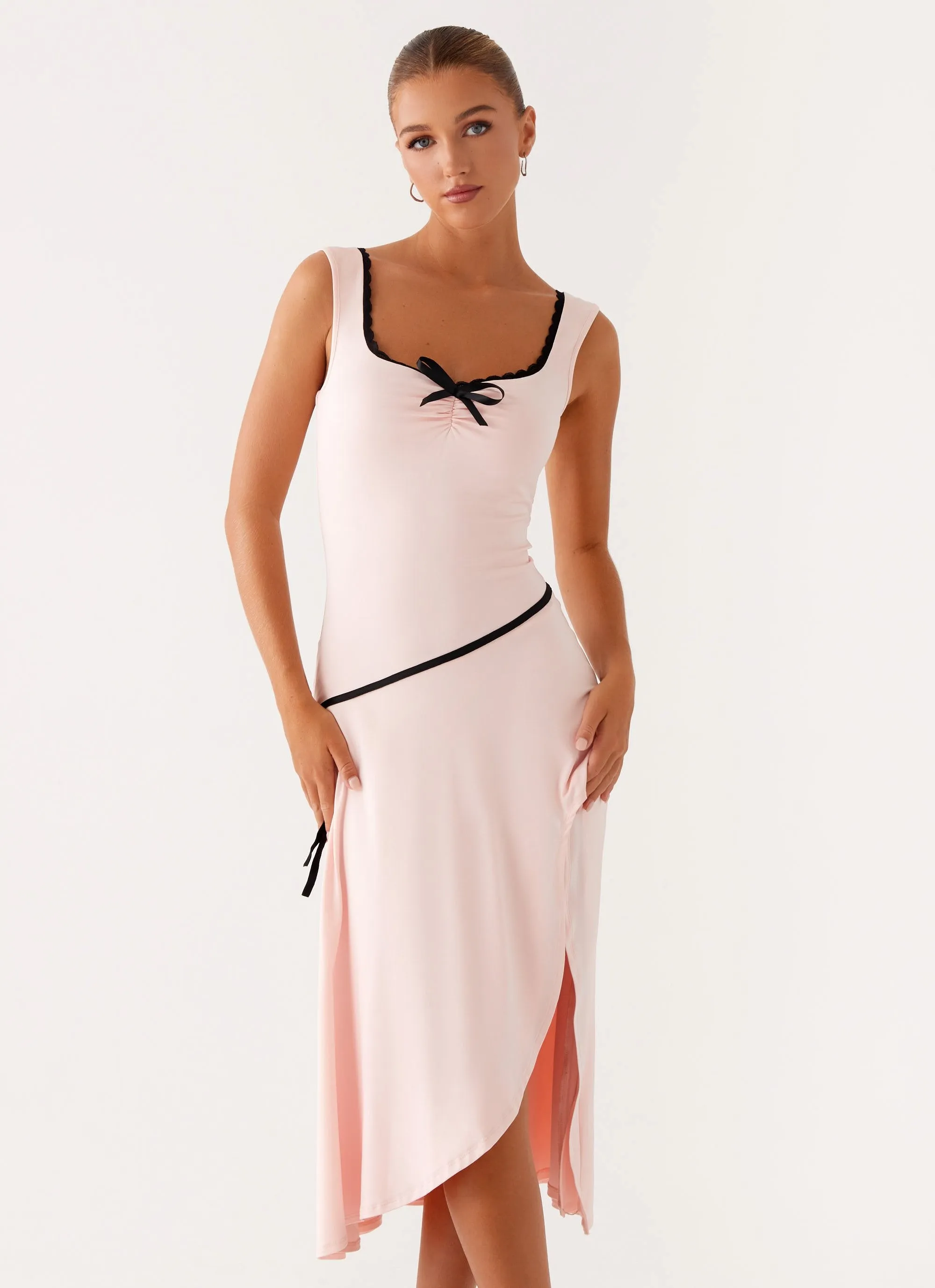 Silky Finish Darlene Midi Dress - Pink