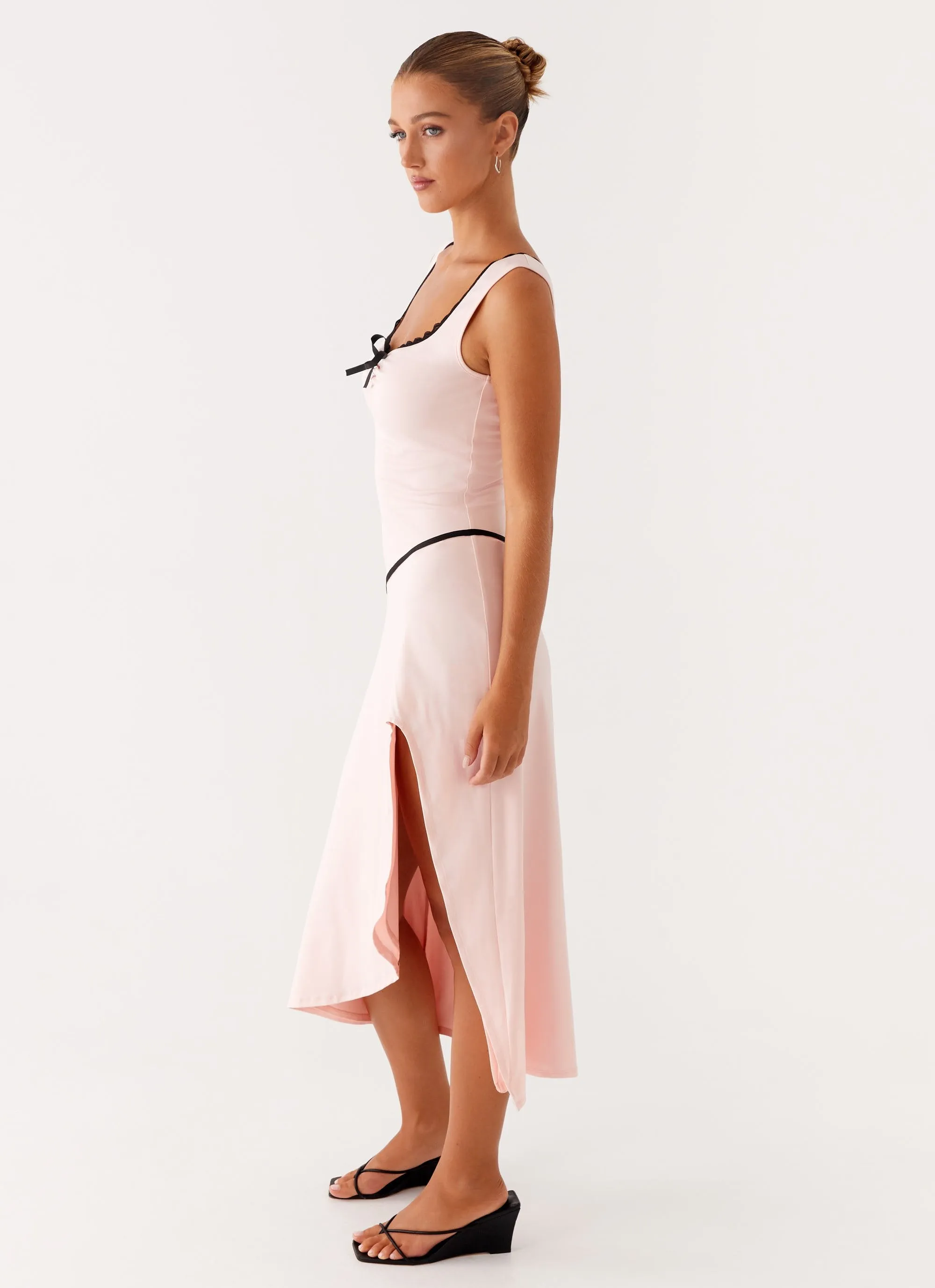 Darlene Midi Dress - Pink Fold-Over-Detail