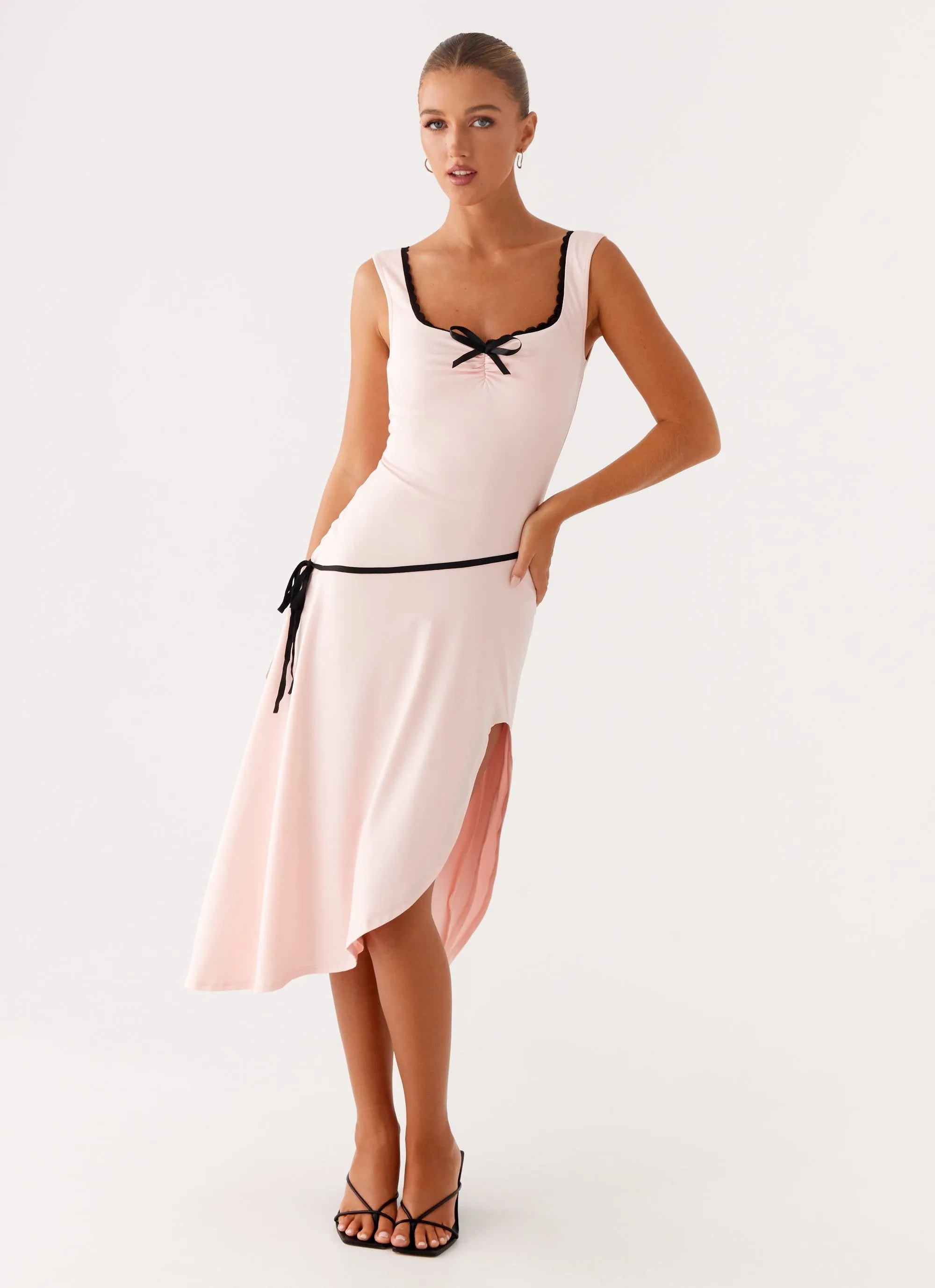 Darlene Midi Dress - Pink retro-style Sunset Scene