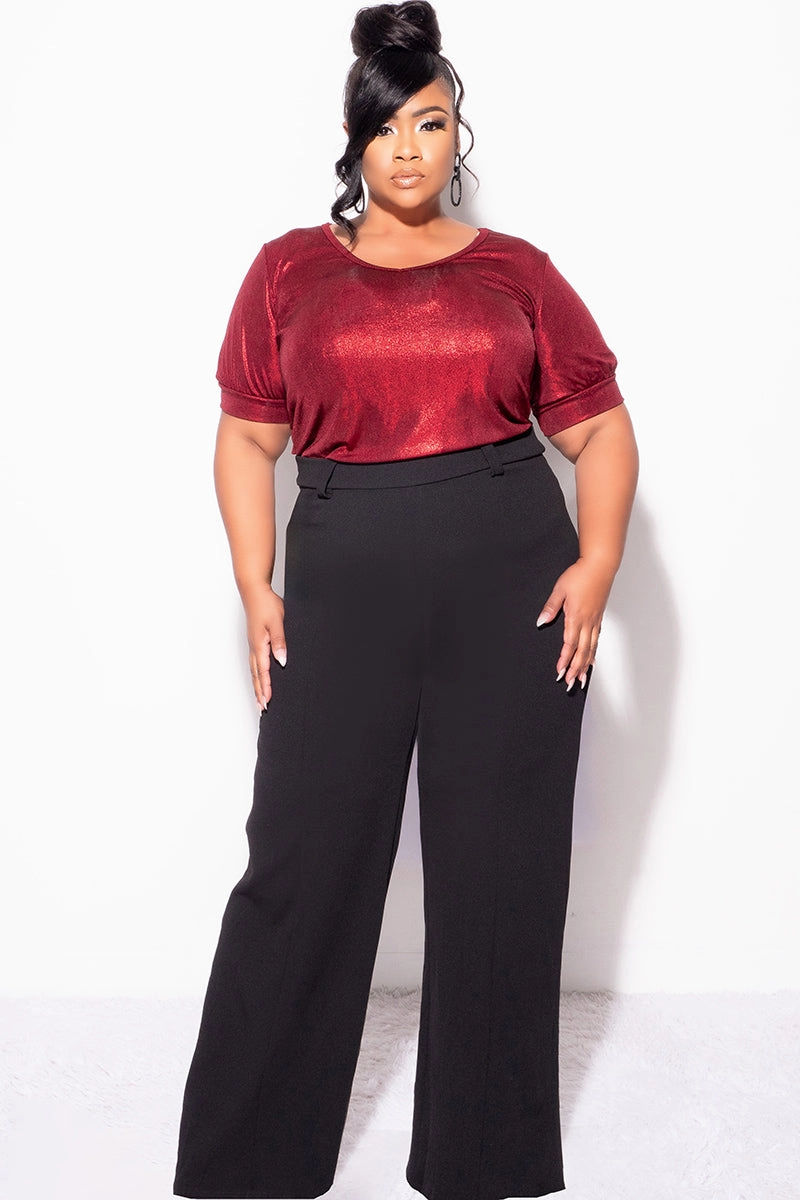 Soft Material Comfortable Layer Final Sale Plus Size Blouse in Metallic Red