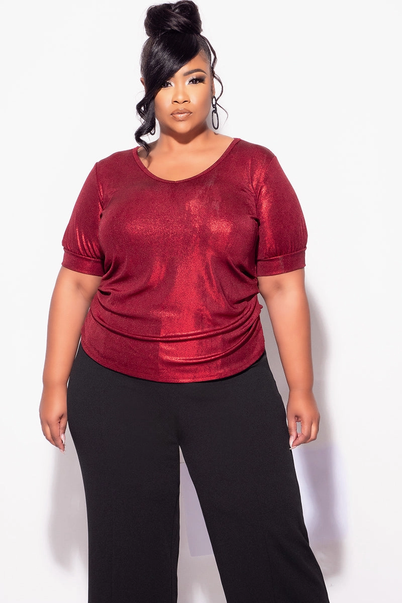NonIrritating Final Sale Plus Size Blouse in Metallic Red