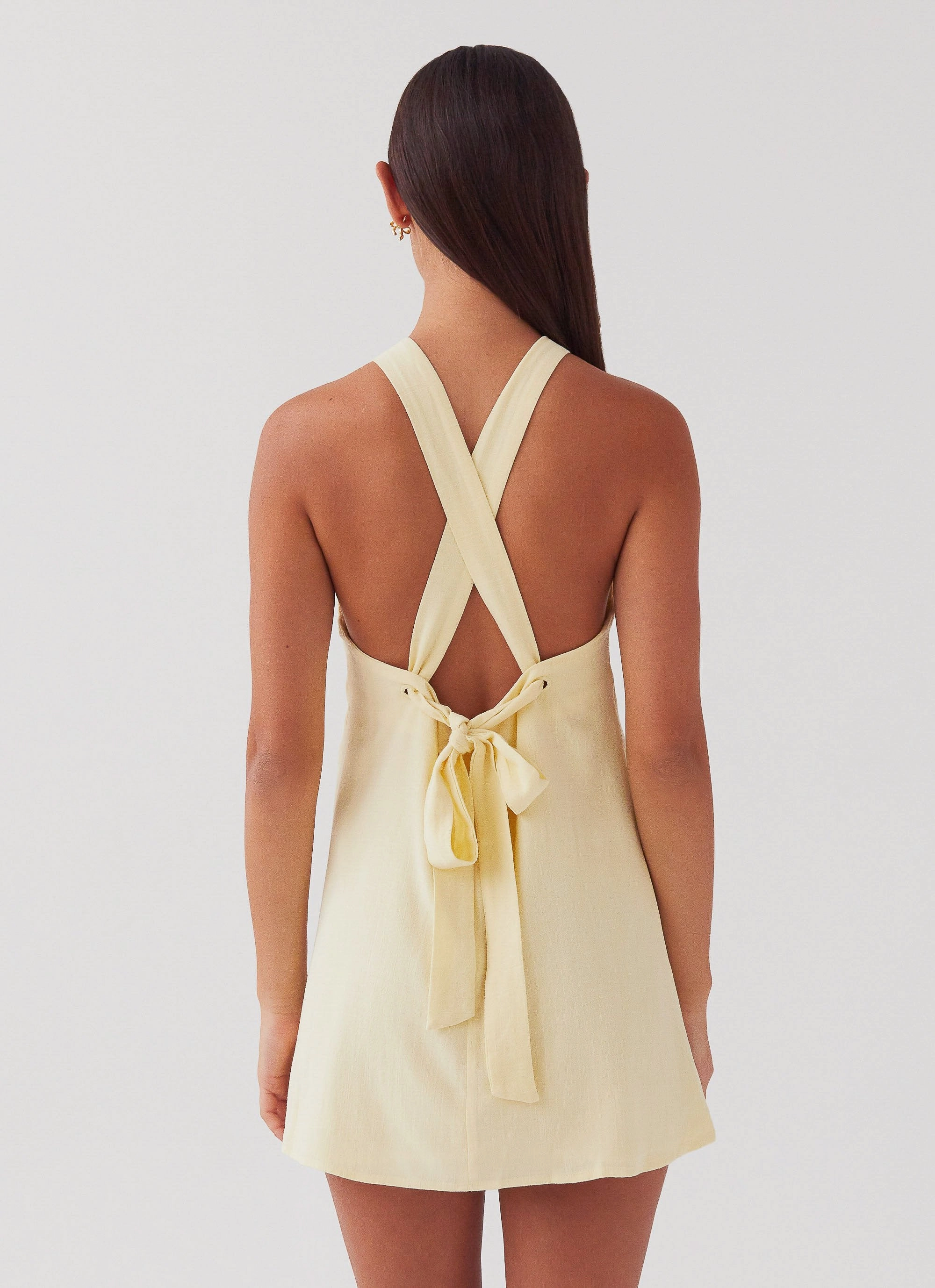 Minimal Details Keira Linen Mini Dress - Lemon