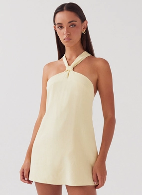 Fall Outfit Keira Linen Mini Dress - Lemon