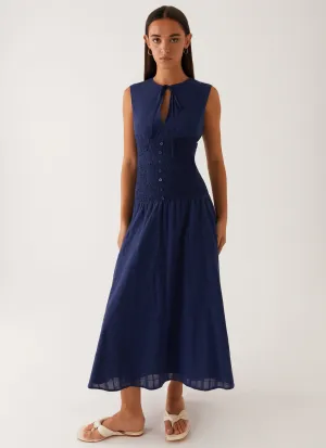 Travel Light Belle Shirred Waist Midi Dress - Navy