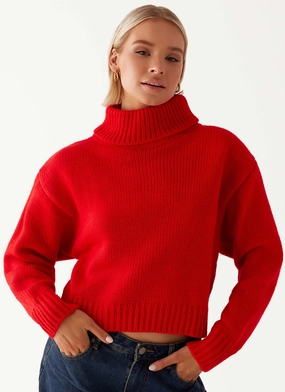 Heat Sealed Edges Paint The Town Red Oversized Knit Jumper - Red