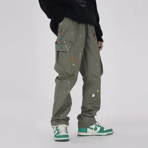 Painted Cargo Pants Mens Drawstring Wide Leg