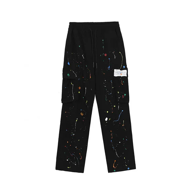 Painted Cargo Pants Mens Drawstring Wide Leg