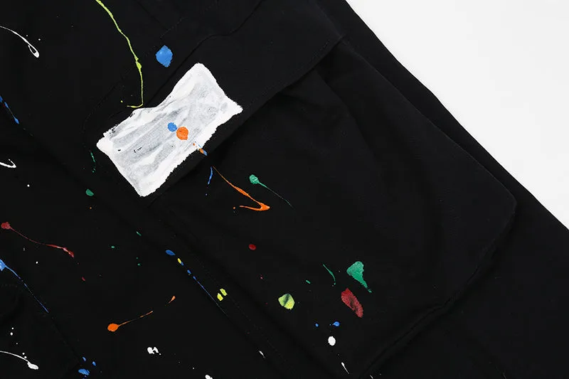 Painted Cargo Pants Mens Drawstring Wide Leg