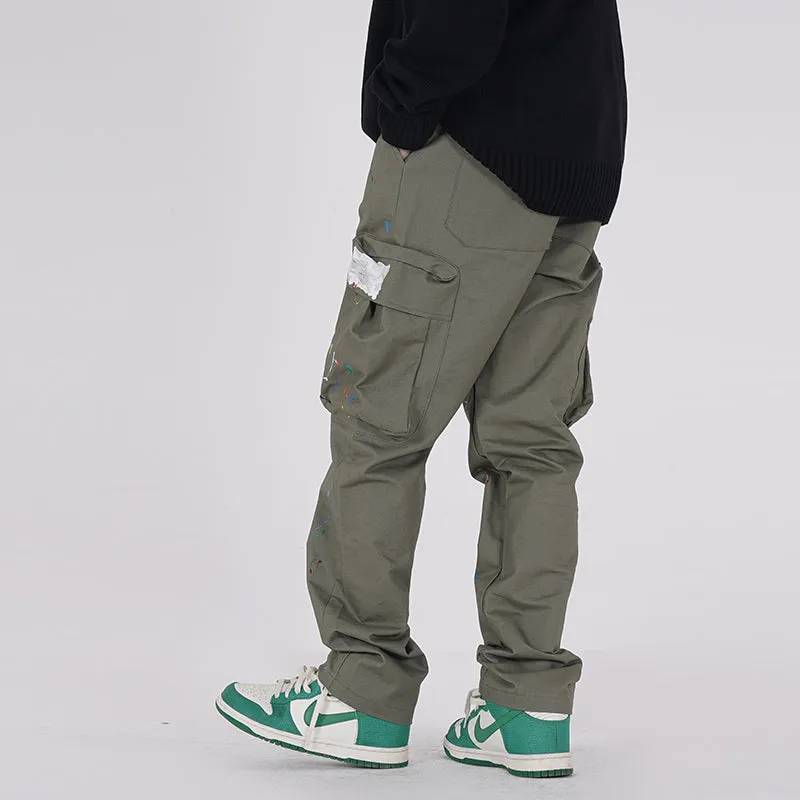 Painted Cargo Pants Mens Drawstring Wide Leg