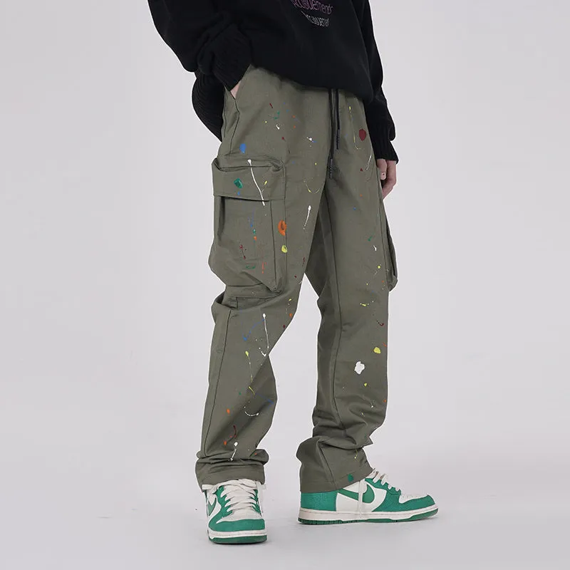 Painted Cargo Pants Mens Drawstring Wide Leg
