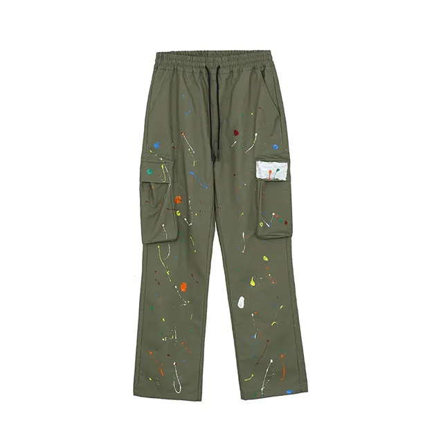 Painted Cargo Pants Mens Drawstring Wide Leg