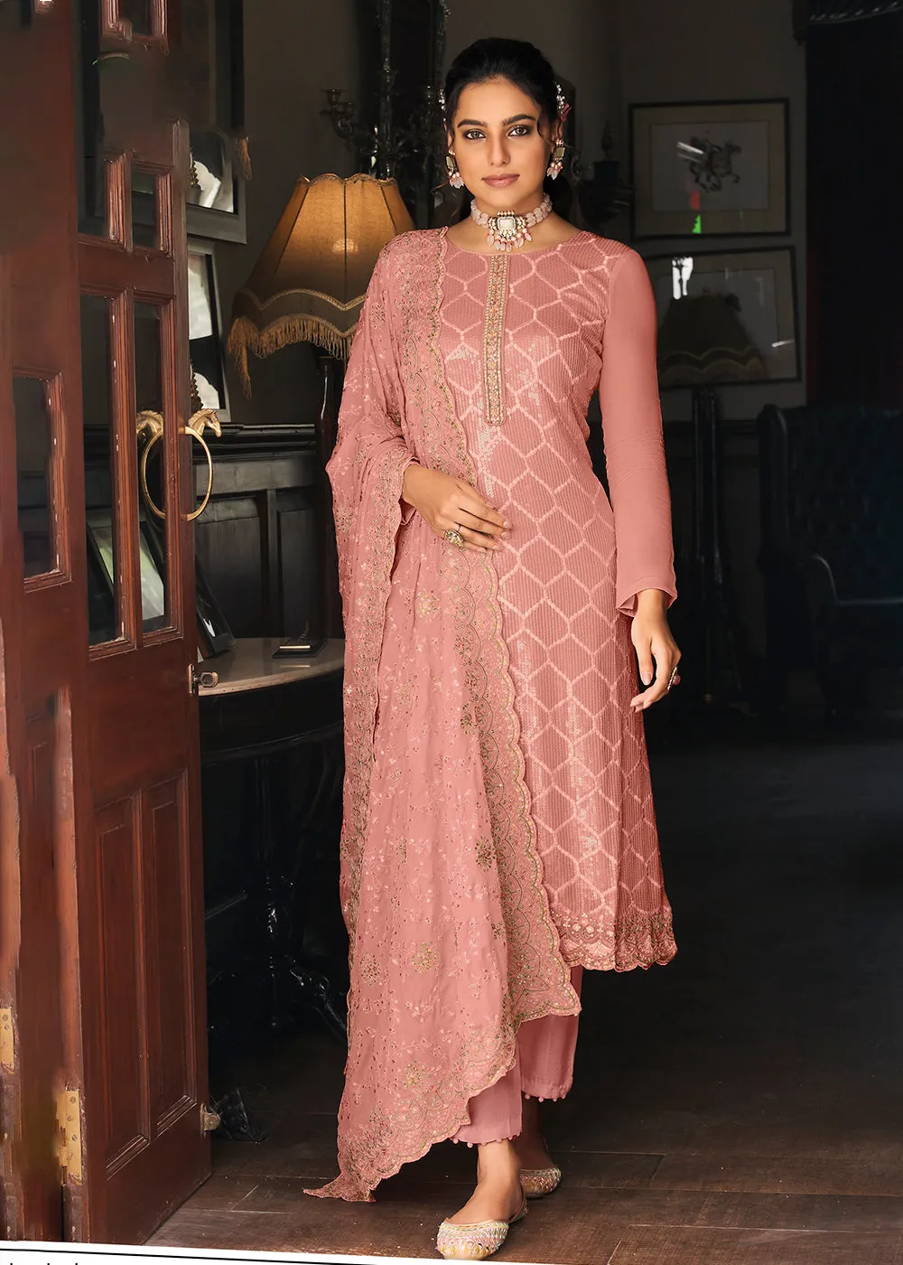 Pakistani Style Lovely Pink Function Wear Salwar Suit