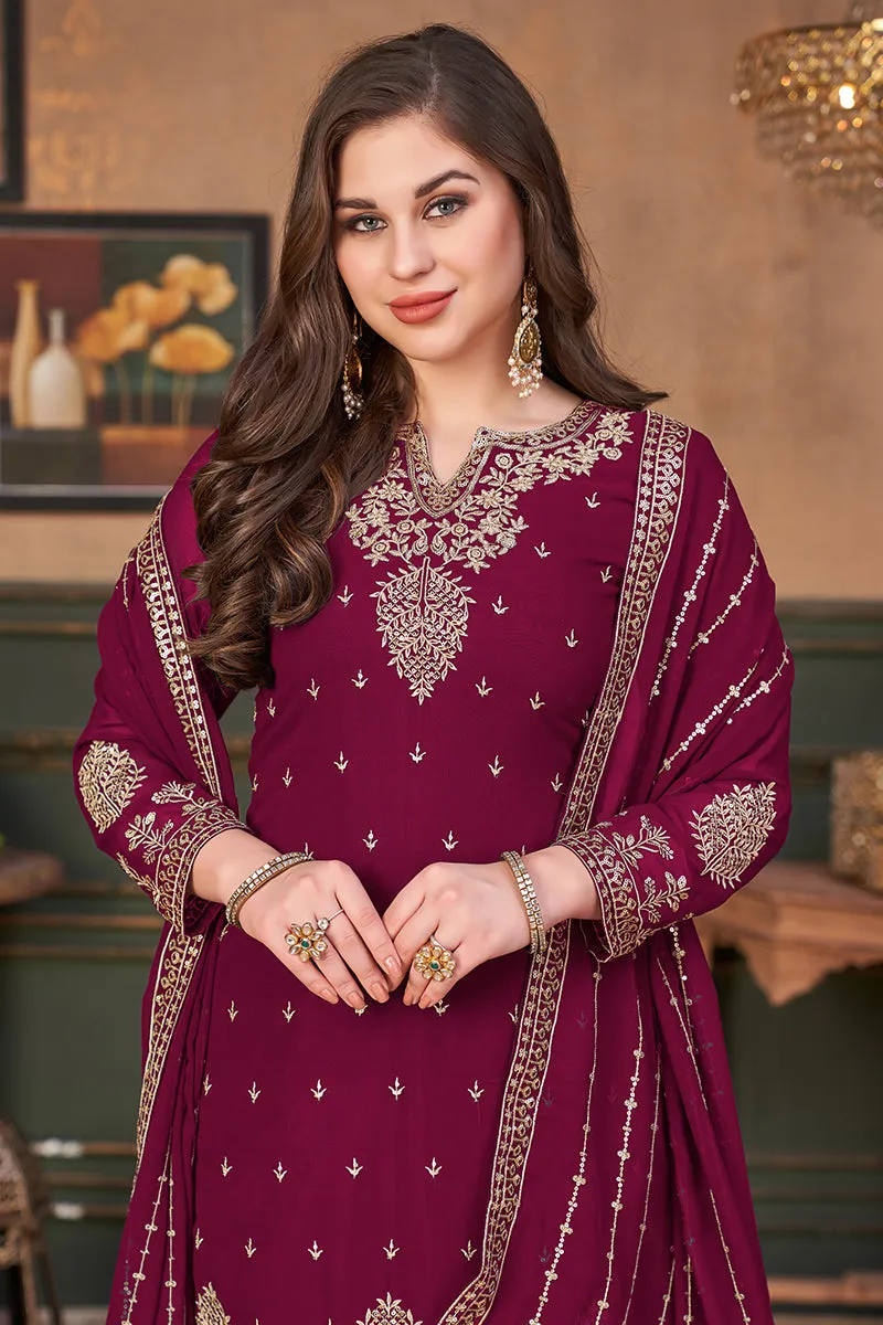 Pakistani Style Rani Pink Embroidered Palazzo Salwar Suit
