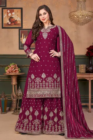 Pakistani Style Rani Pink Embroidered Palazzo Salwar Suit