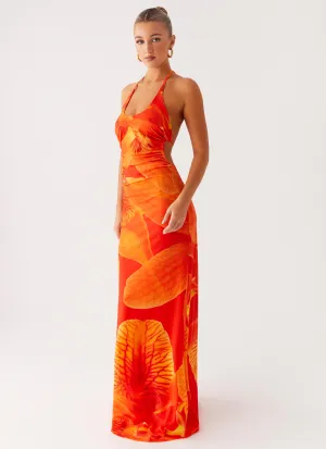 Smart Casual Palawan Mesh Maxi Dress - Orange Floral