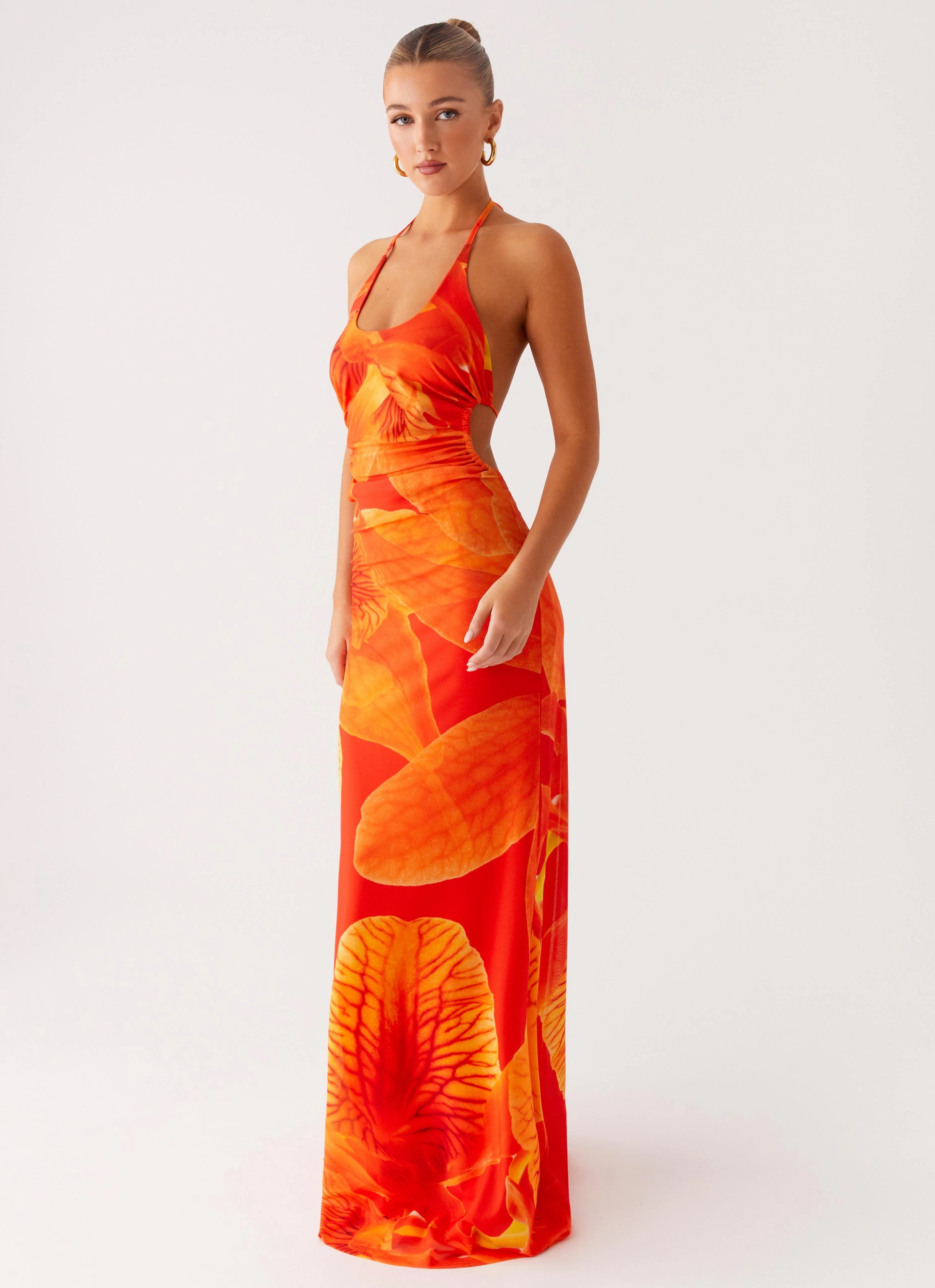 Smart Casual Palawan Mesh Maxi Dress - Orange Floral