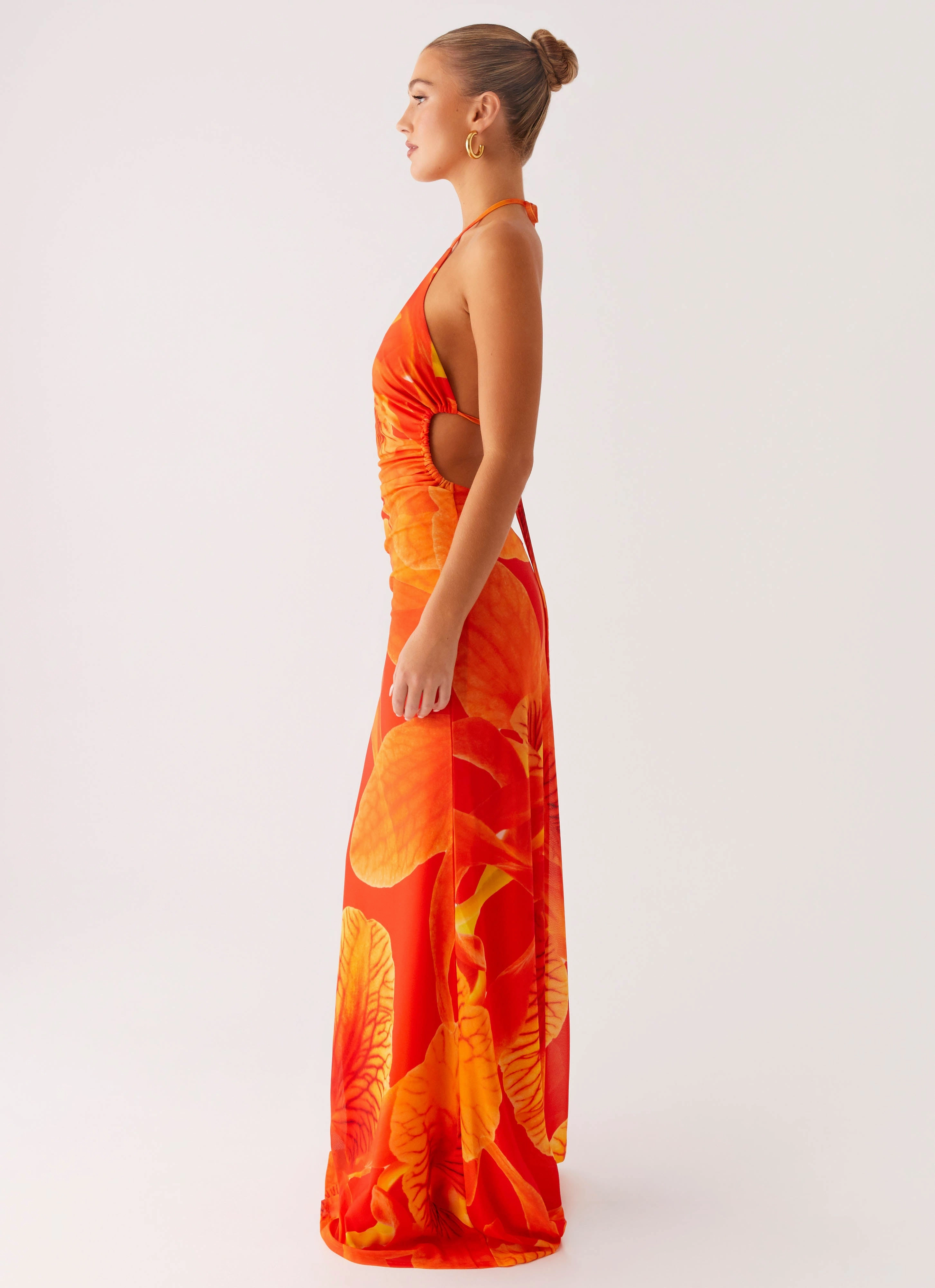 Palawan Mesh Maxi Dress - Orange Floral Understated Glam Comfortable Design Wear