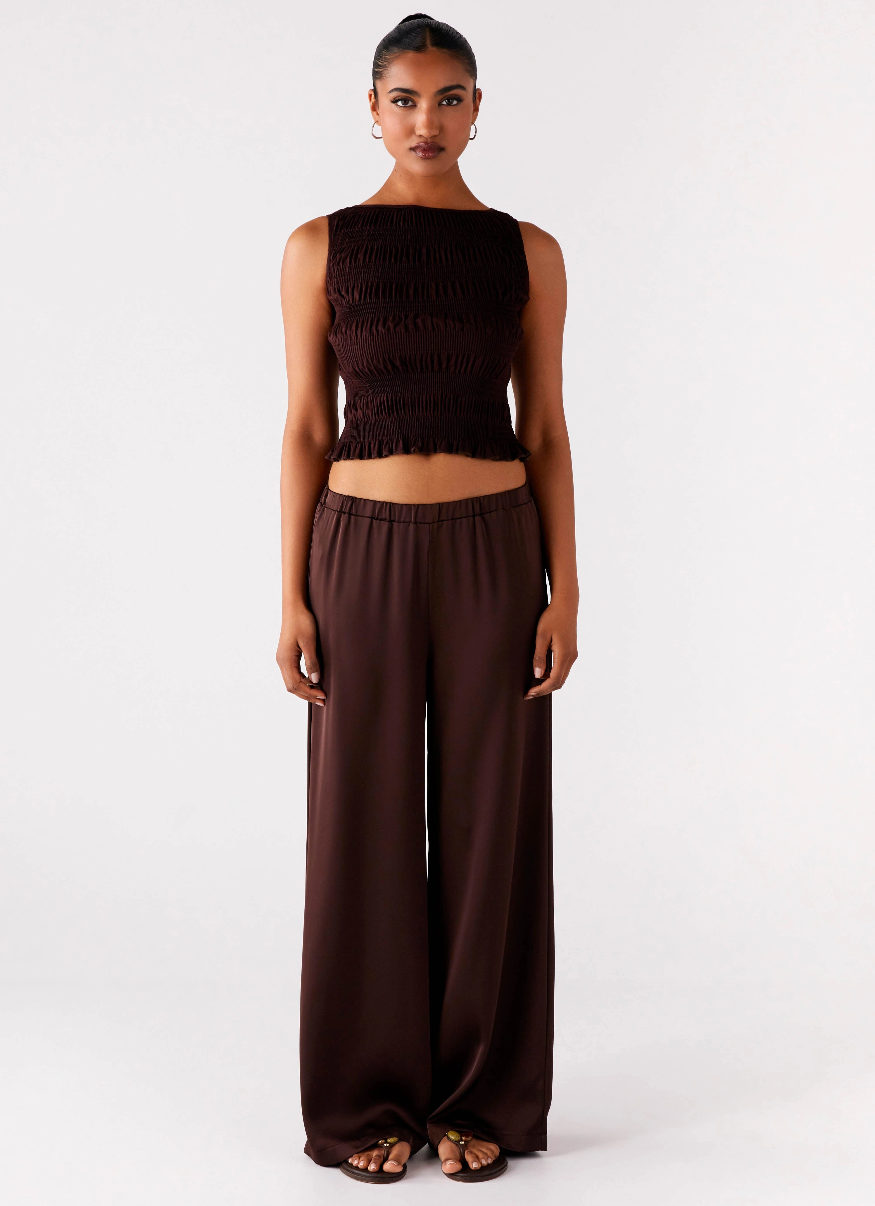Tagless Labeling Palm Cove Satin Pants - Chocolate