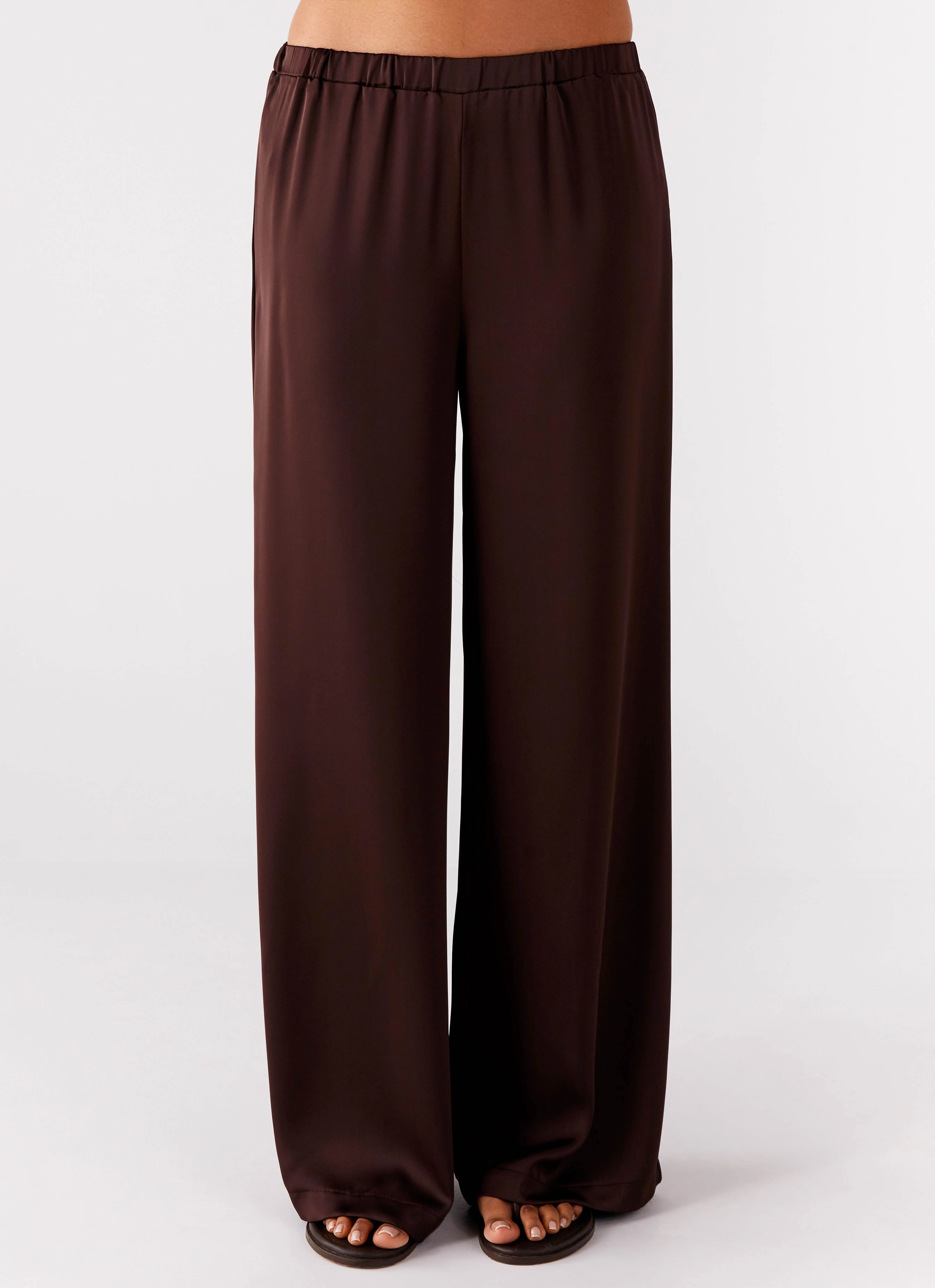 Palm Cove Satin Pants - Chocolate FunctionalZipper
