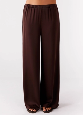 Palm Cove Satin Pants - Chocolate FunctionalZipper