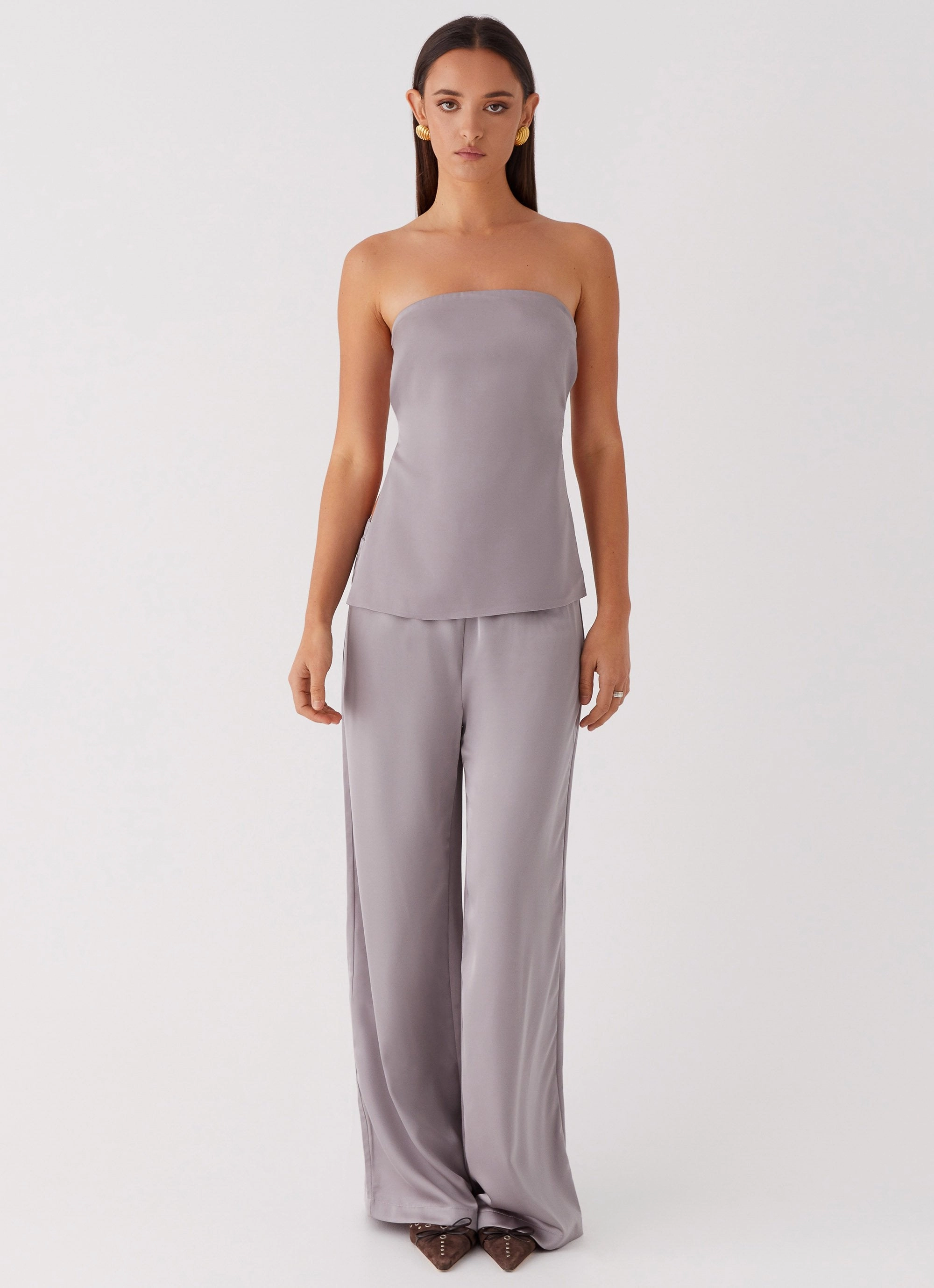 Palm Cove Satin Pants - Grey No Frills Fit Breathable Weave Fabric