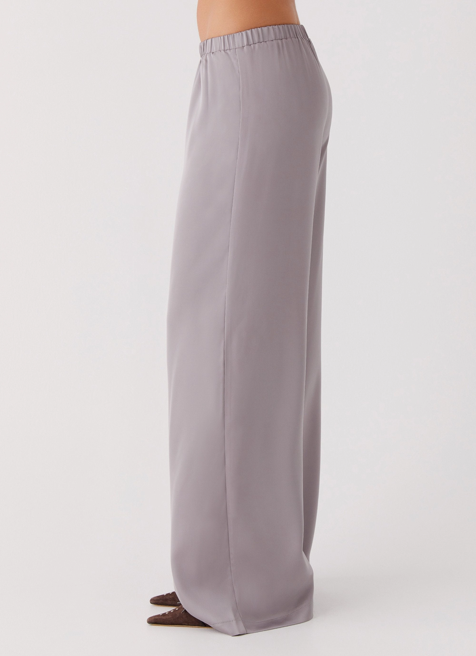 Palm Cove Satin Pants - Grey High-rise waist Slim Look