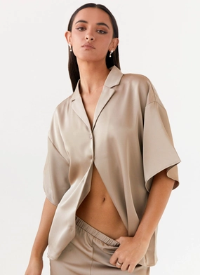 Palm Cove Satin Shirt - Mushroom AntiStaticFinish Lightweight Warmth Core