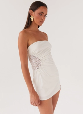 Love Energy Comfy and Chic Palm Island Tube Mini Dress - White