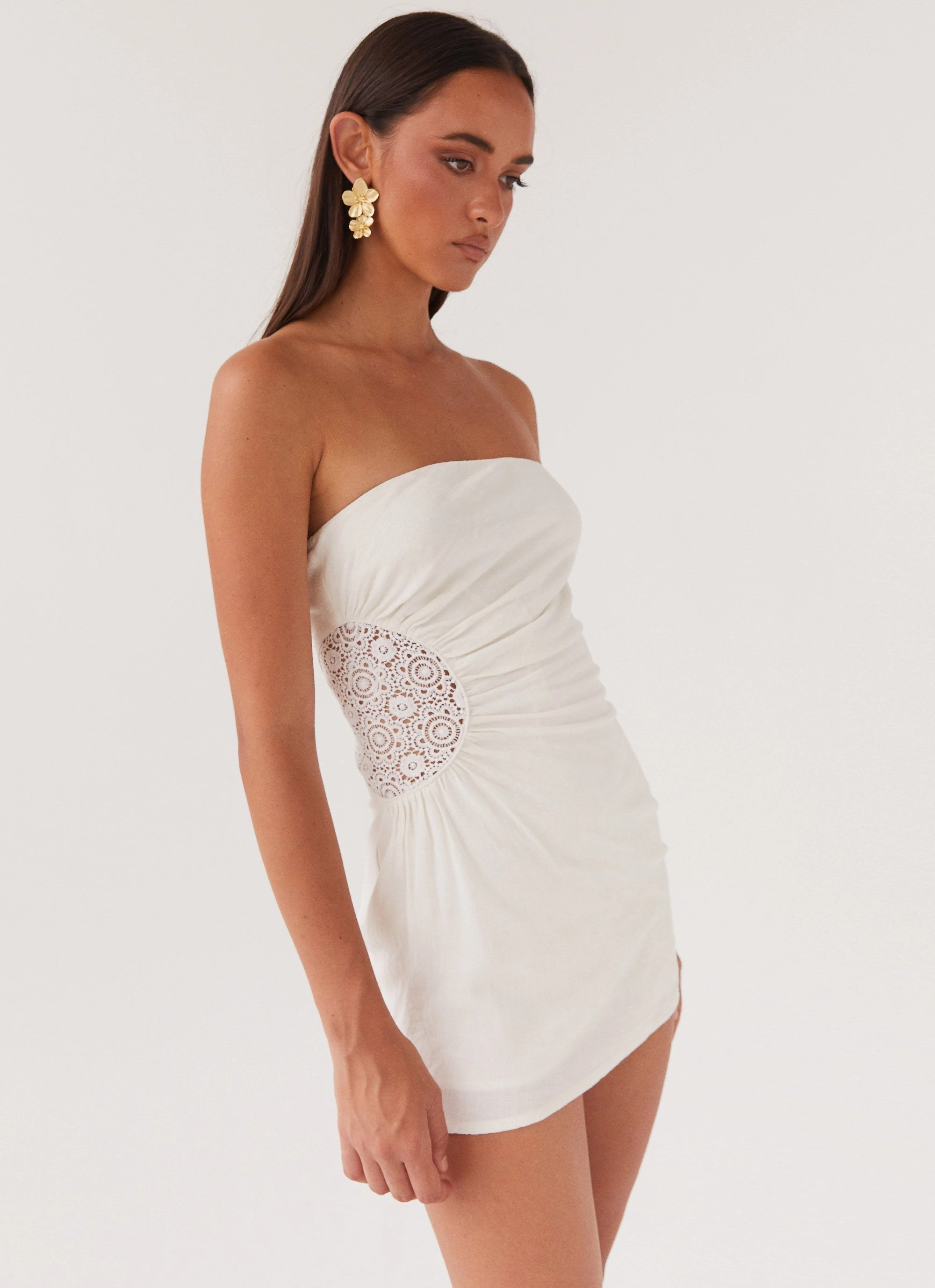 Love Energy Comfy and Chic Palm Island Tube Mini Dress - White
