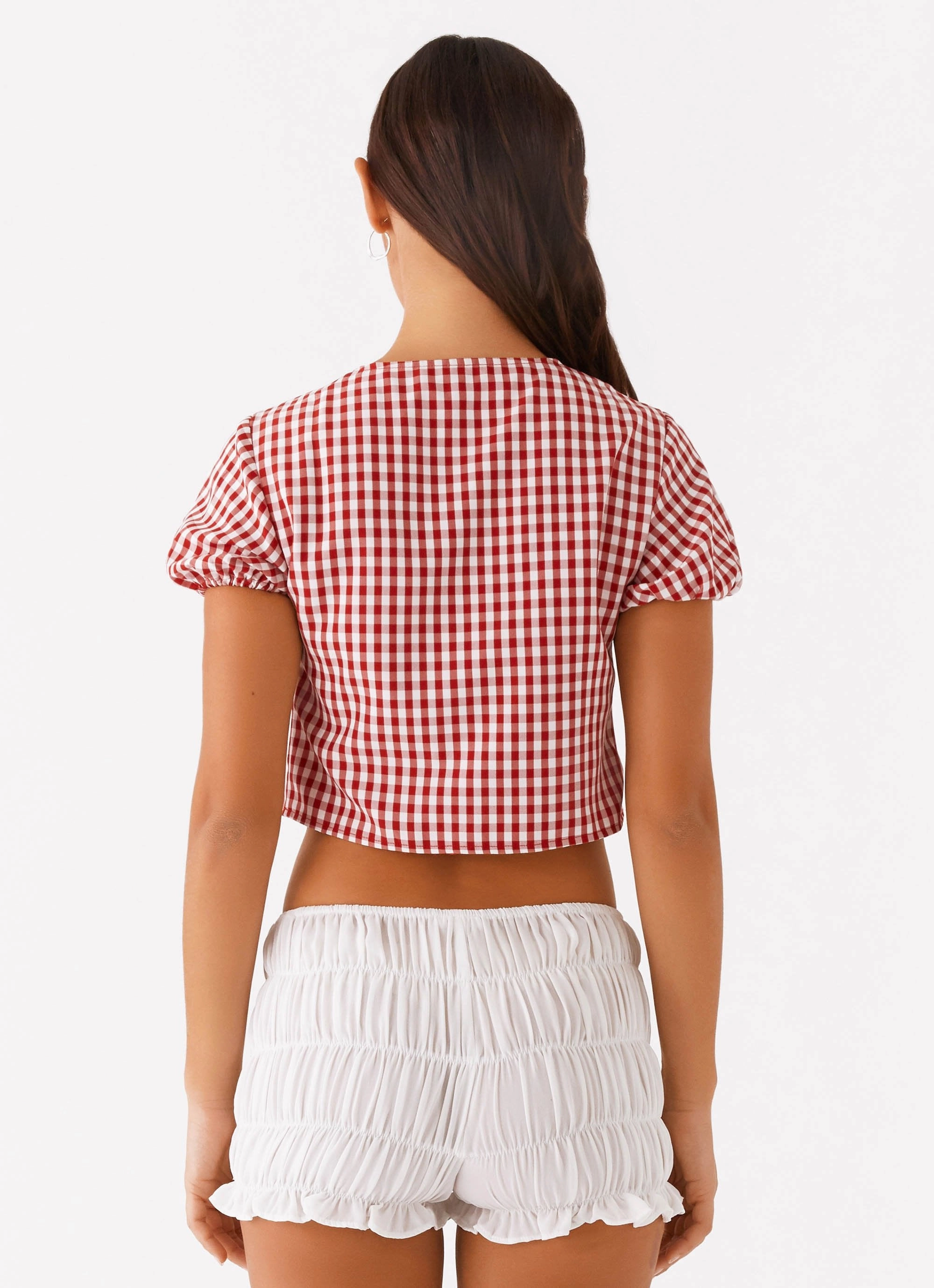 Pandora Blouse - Red Gingham Compact Weave Fabric Ultraviolet Protection Fabric